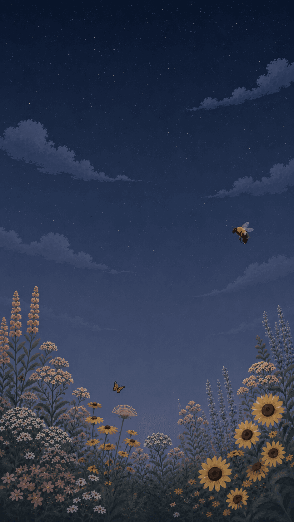 The same paddock at night under the stars, the bee still out