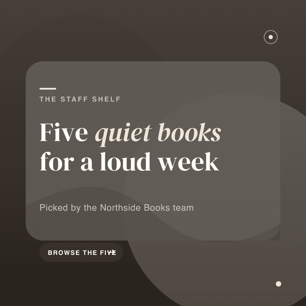 Bookshop text post recommending five quiet reads for a loud week